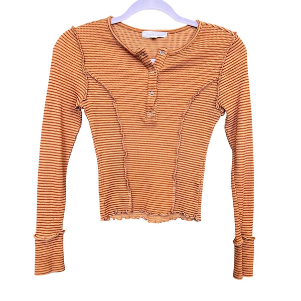 Gilded Intent Fitted Cropped Raw Hem Orange Long Sleeve Top Medium