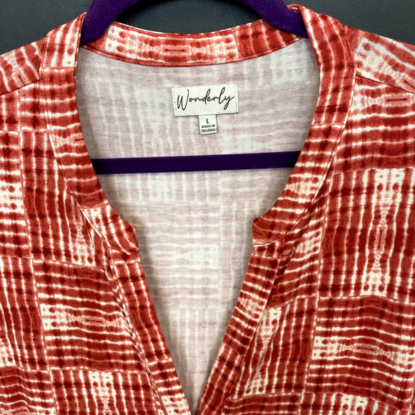 Wonderly Red + White Plaid Short Sleeve Blouse Women's Large
