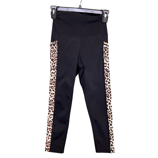 Zyia Active Black + Leopard Trim Leggings with Pockets Size 2
