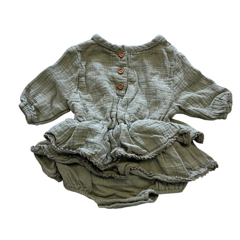 Sage Green Long Sleeve Ruffle Romper 0-3 Mo