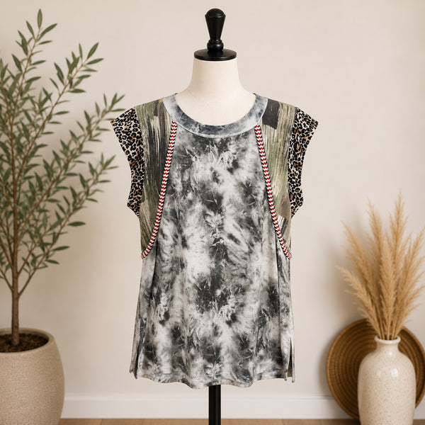 Ces Femme Boutique Mixed Print Top Medium