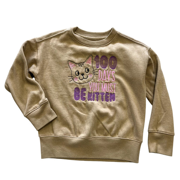 100 Days of School Kitten Khaki Sweatshirt Girls XS