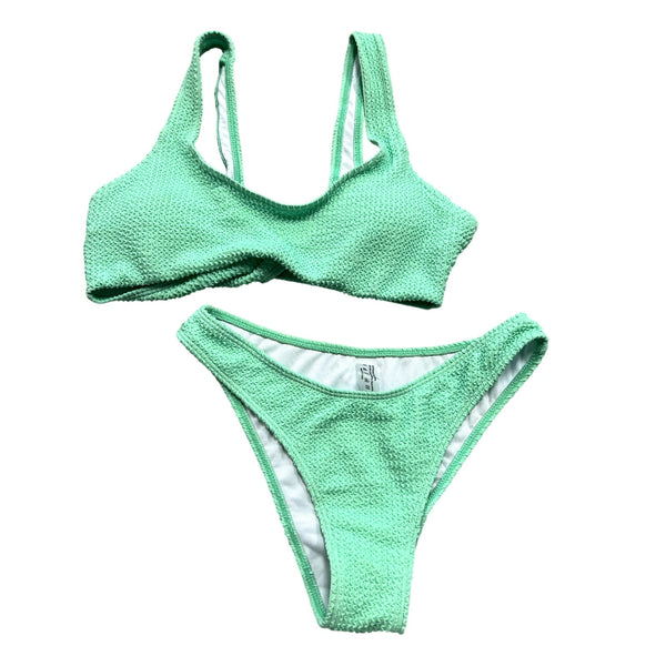 Women's Pastel Green Ribbed Two Piece Bikini Swimsuit Size Small