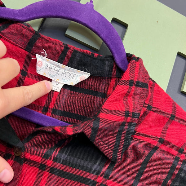 Hippie Rose Red + Black Button Down Flannel Medium