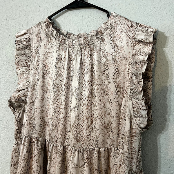 Karlie Taupe/Mauve Snake Print Midi Ruffle Dress Large