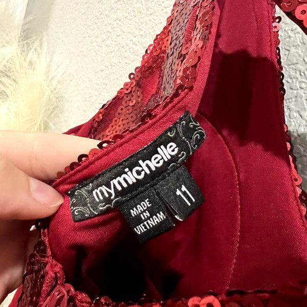 My Michelle Juniors Red Sequin Mini Ruffle Dress Size 11