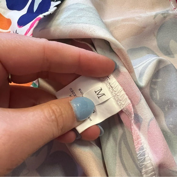 Women’s Floral Vibrant Ruffle Sleeve Keyhole Back Blouse Medium