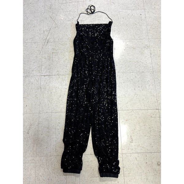 Main Strip Black Sequin Jogger Jumpsuit Size Small