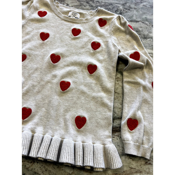 Crown & Ivy Ivory Heart Print Ruffle Sweater Girls Size Medium