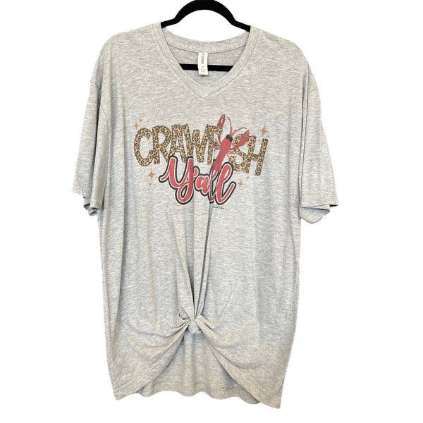 Tultex V-Neck Gray "Crawfish Y'all" Graphic Tee Size 2XL
