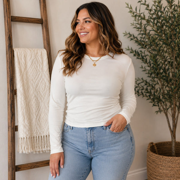 Women's Basic White Layering Long Sleeve Top Size 3XL