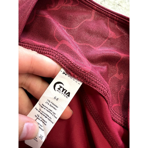 Zyia Active Maroon Floral Full Length Active Leggings Size 6/8