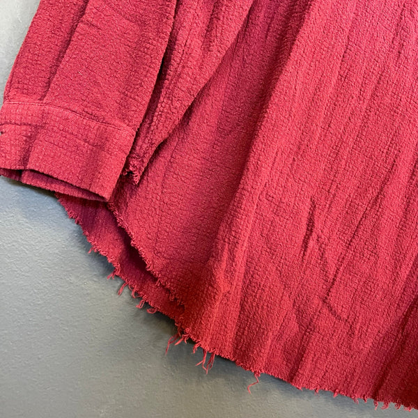 Umgee Half Button Maroon Raw Edge Blouse XL