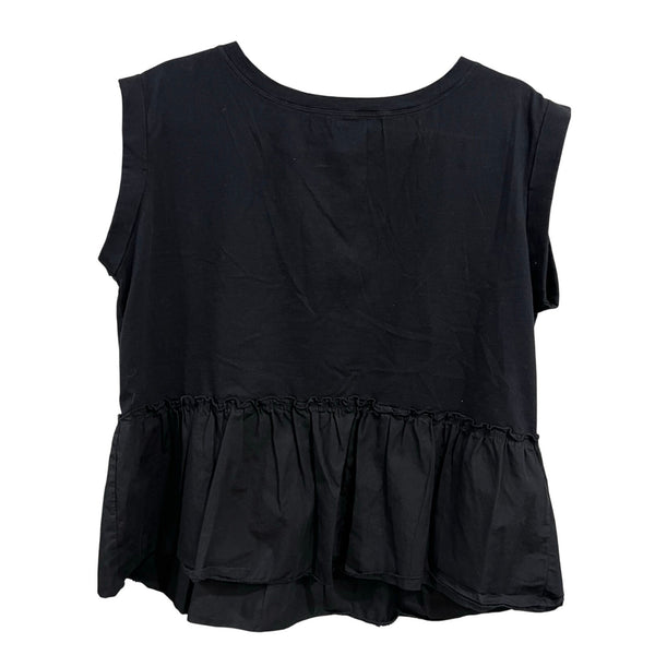 Wonderly Women's Black Sleeveless Ruffle Hem Blouse Medium