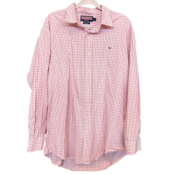 Vineyard Vines Light Red + White 100% Cotton Whale Shirt Button Down Top XL