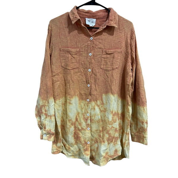 Fantastic Fawn Vintage Orange Gauze Button Down Top Large