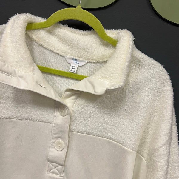 NWT Time and Tru Quarter Button White Sherpa Pullover Plus Size XXL