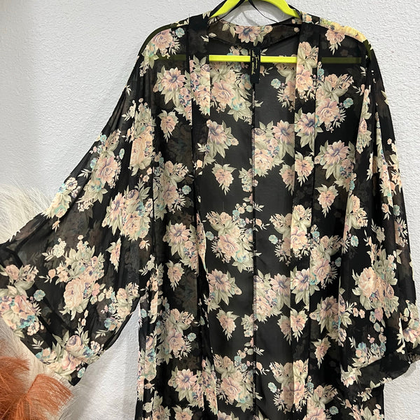 Franann Boutique Floral Sheer Open Front Cardigan Medium
