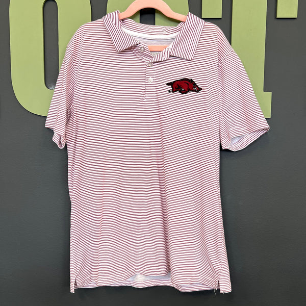 Colosseum Razorback Embroidered Striped Polo Top Size Youth Large