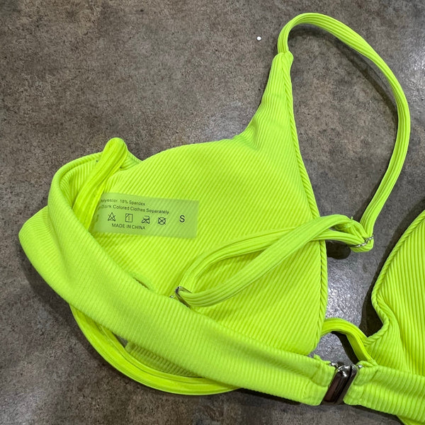 Neon Yellow Ribbed Bikini Top Small