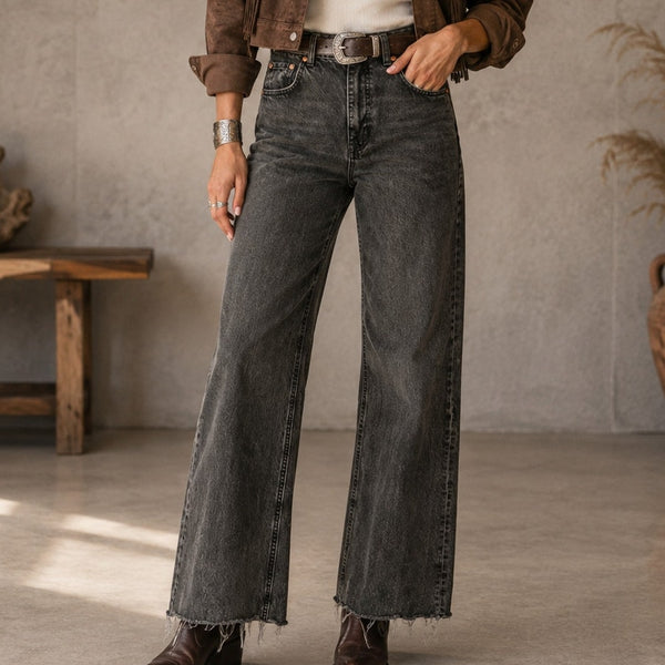 Zara Washed Black 90's High Rise Full Length Raw Hem Jeans Size 4