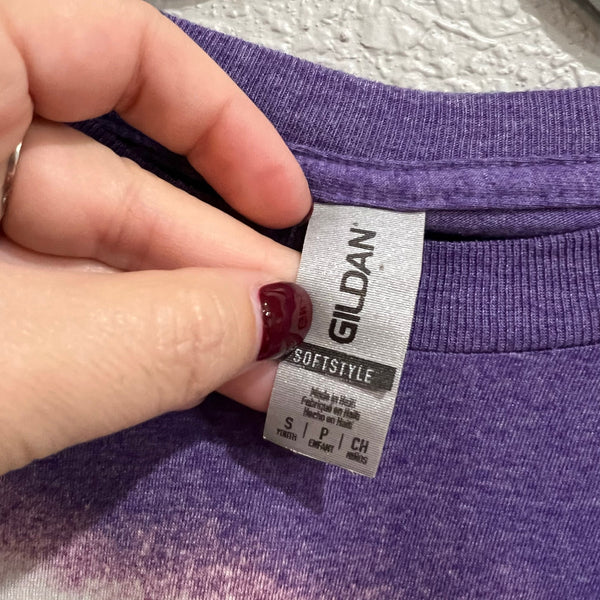 Peace Cheer Tiktok Bleached Youth Purple Graphic Tee Small