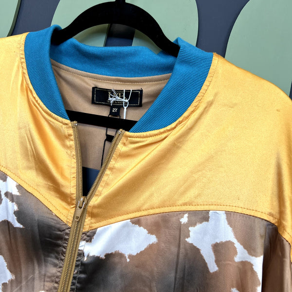NWT Lucky & Blessed Cow Print Full Zip Satin Jacket Size 2XL