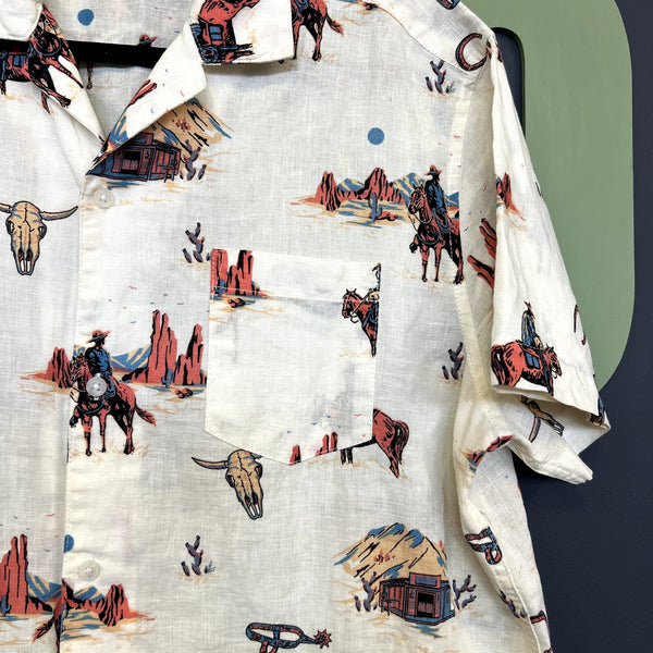 Sonoma Men's Western Linen Button Down Short Sleeve Top Large