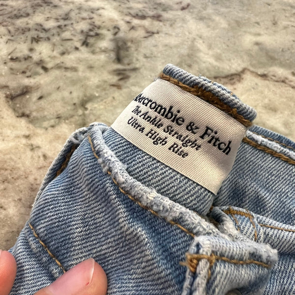 Abercrombie & Fitch Ankle Straight Ultra High Rise Light Wash Distressed Jeans 2