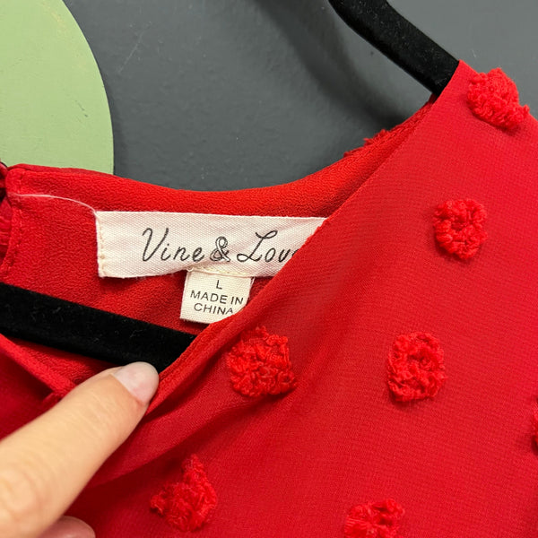 Vine & Love Boutique Red Swiss Dot Long Sleeve Blouse Large