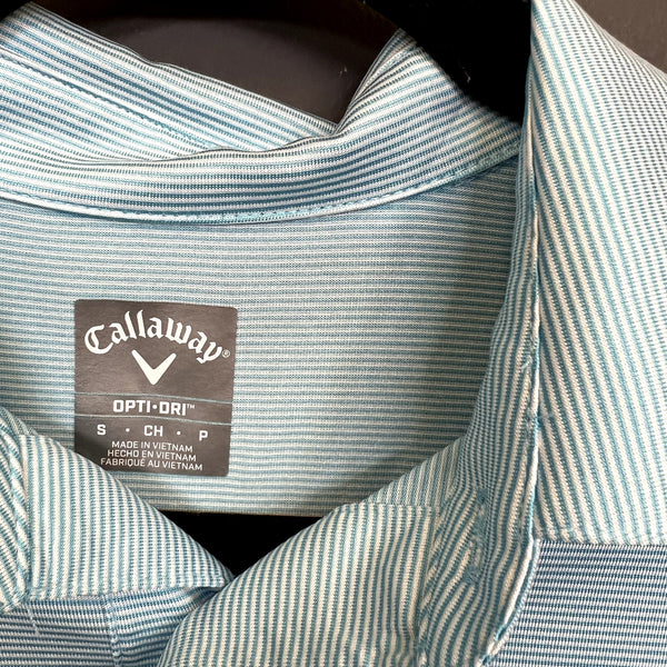 Callaway Golf Opti Dri Blue + White Striped Polo Small