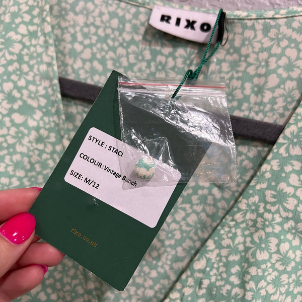 NWT Rixo Staci Green Floral Button Front Midi Dress Medium