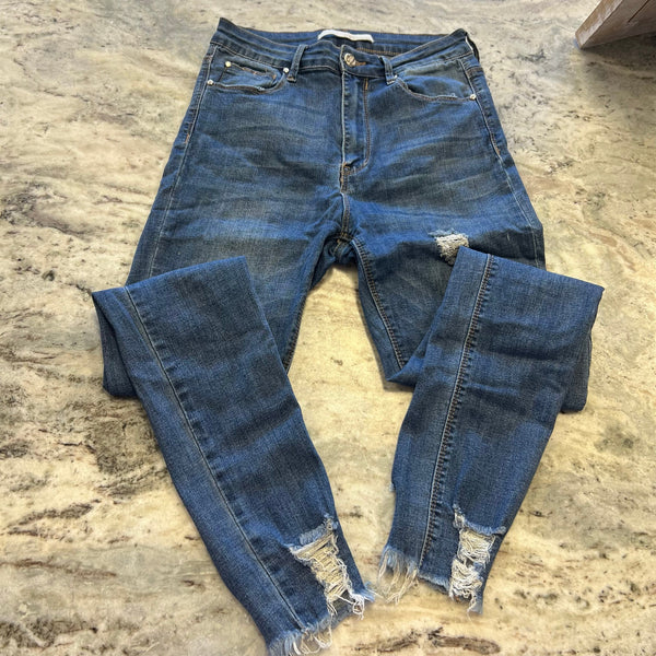 A2nd Medium Wash Distressed Skinny Jeans Size 5