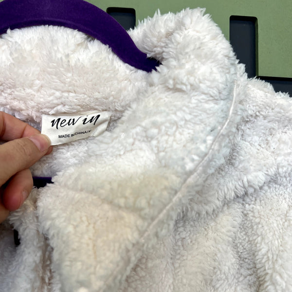 New In Boutique Ivory Cable Print Sherpa Coat Medium