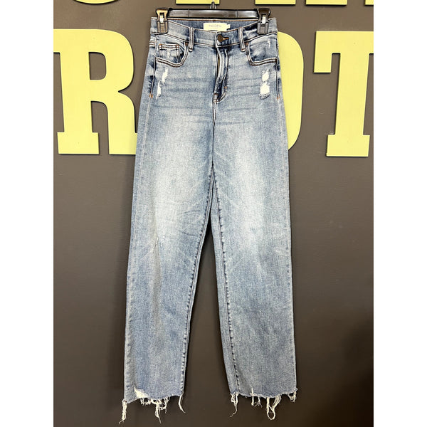 Hidden Light Wash Straight Leg Raw Hem Jeans Size 25