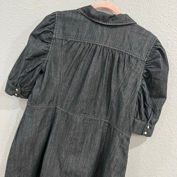 NWT Dear John Adeline Black Washed Pearl Snap Denim Cap Sleeve Dress XL