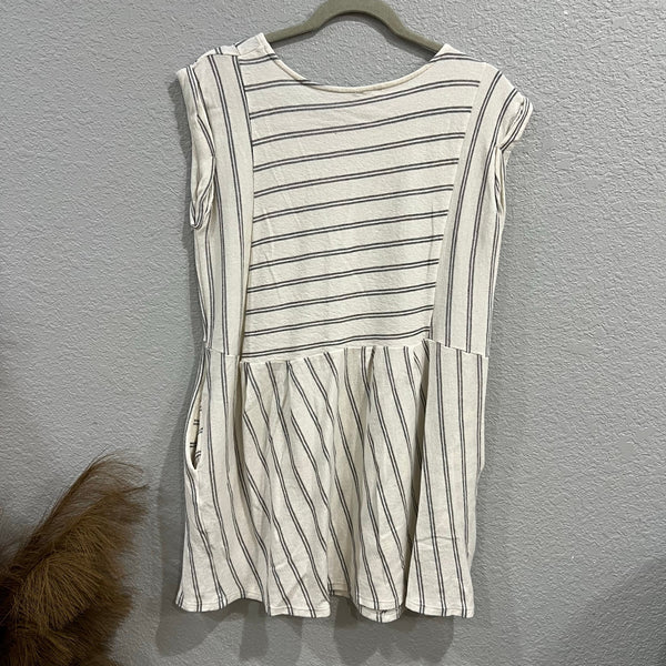 By Together Boutique Contrast Striped Linen Blend Ivory Sundress Medium