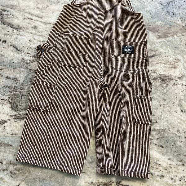Lakin McKey Brown + White Striped Snap Bottom Overalls Size 12 Mo