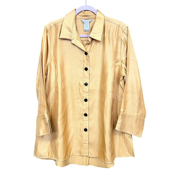 Multiples Women's Silky Button Down Yellow Blouse Size Large