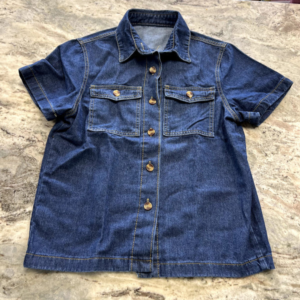 Women's Denim Button Down Top + Shorts Set Size Small