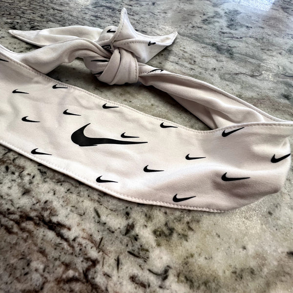 Nike White + Black Swoosh Athletic Headband