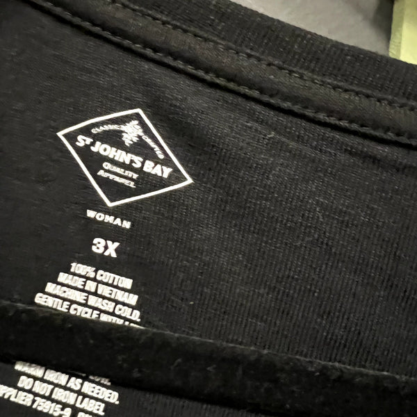 NWT St. John's Bay Long Sleeve Basic V-Neck Top Black 3XL