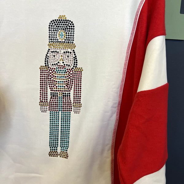 NWOT Anniewear Rhinestone Nutcracket Color Block Sweater Large