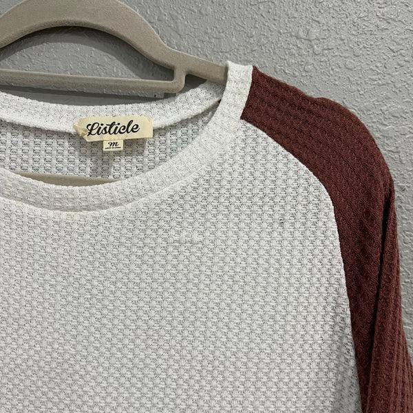 Listicle Waffle Knit Color Block Long Sleeve Blouse Medium