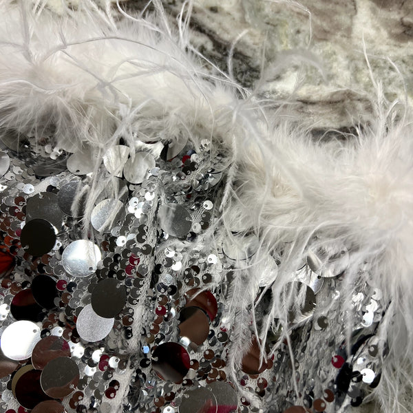 12th Tribe Silver Sequin Feathered Tube Top Size Large