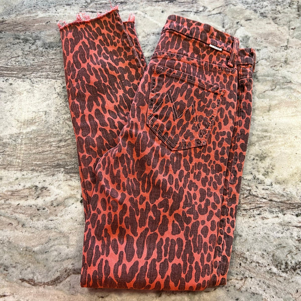 Mother Jeans High Waisted Looker Ankle Fray Animal Attraction Skinnies Size 25