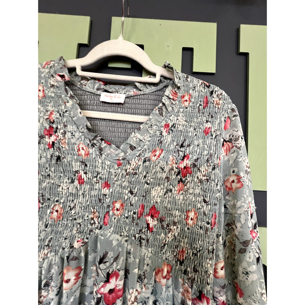 Hailey & Co Boutique Swiss Dot Floral Long Sleeve Maxi Dress Large