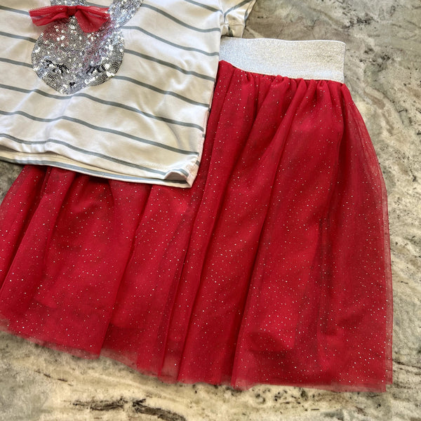 B Tween Sequin Bunny + Mesh Skirt Set Size 7/8