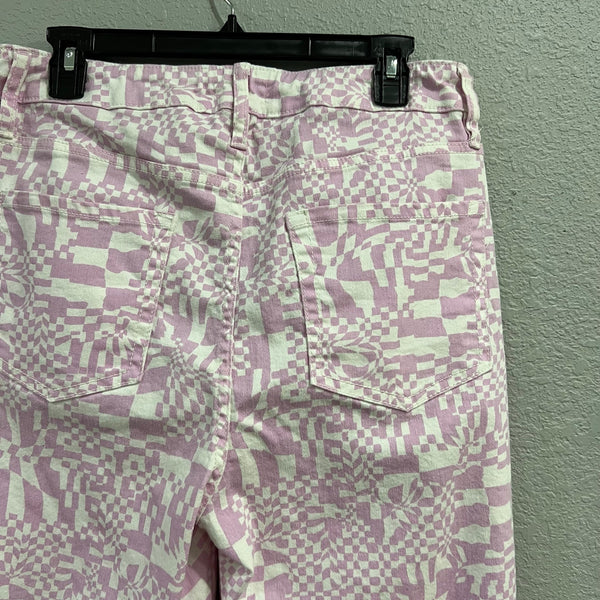 Ava + Viv High Rise Slim Straight Retro Geometrical Purple + White Jeans Size 16