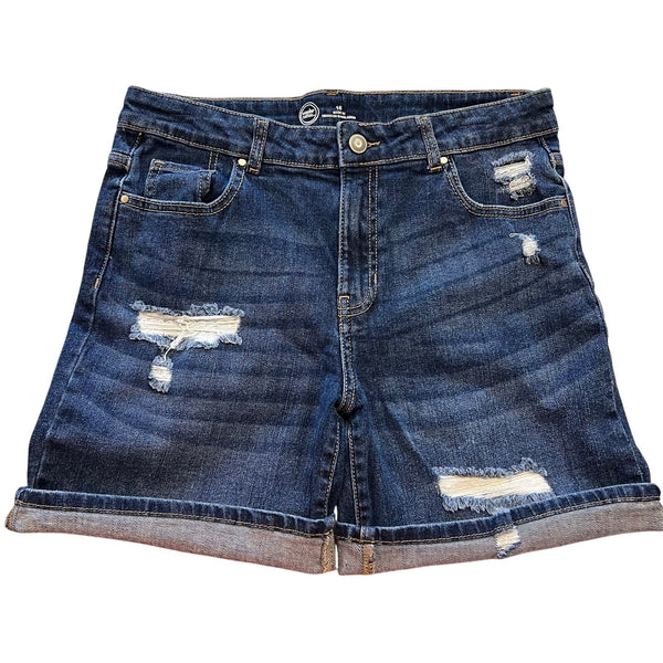 Wonder Nation Girls Dark Wash Cuffed Denim Distressed Bermuda Shorts Size 16